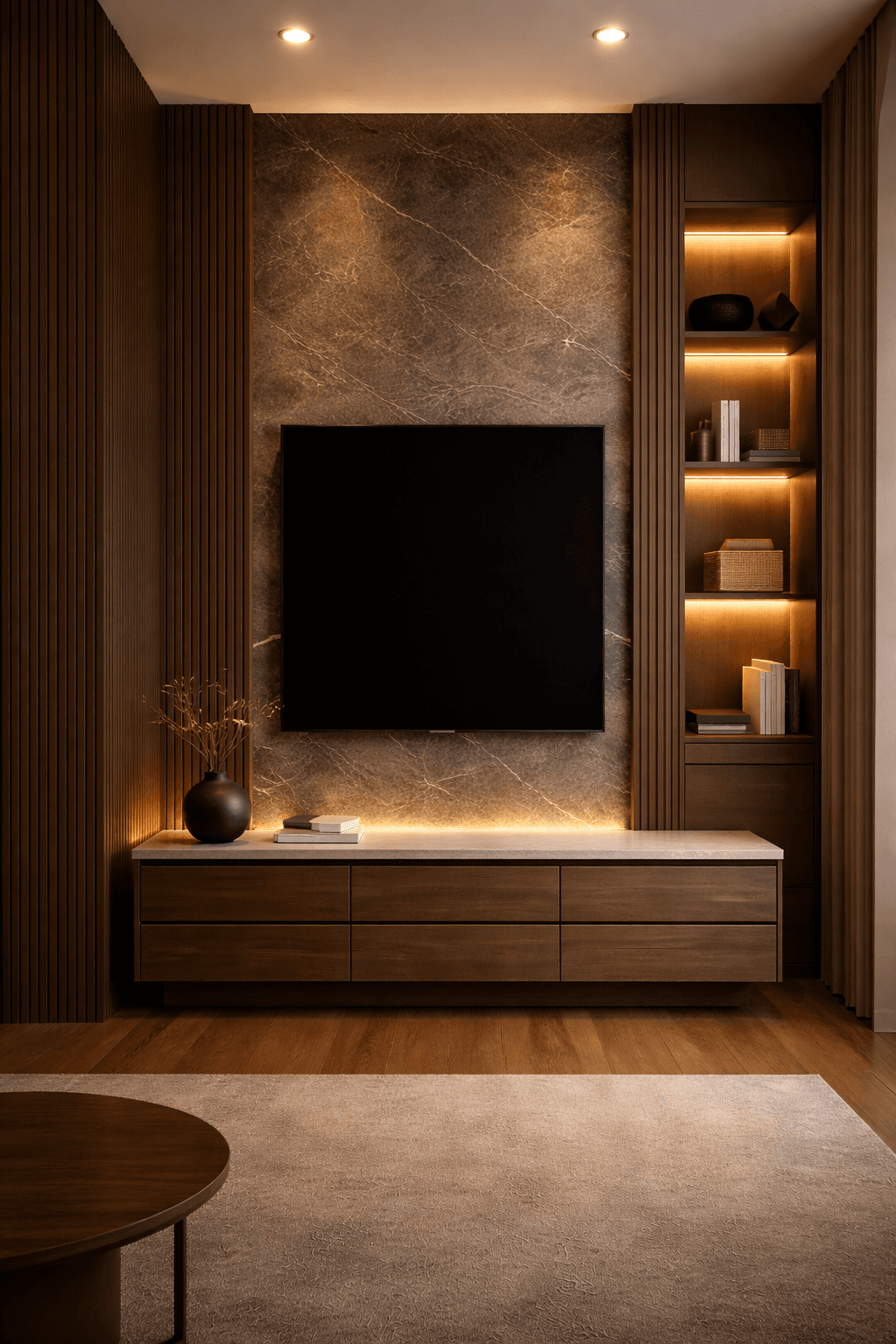 Modern TV panel with warm ambient lighting