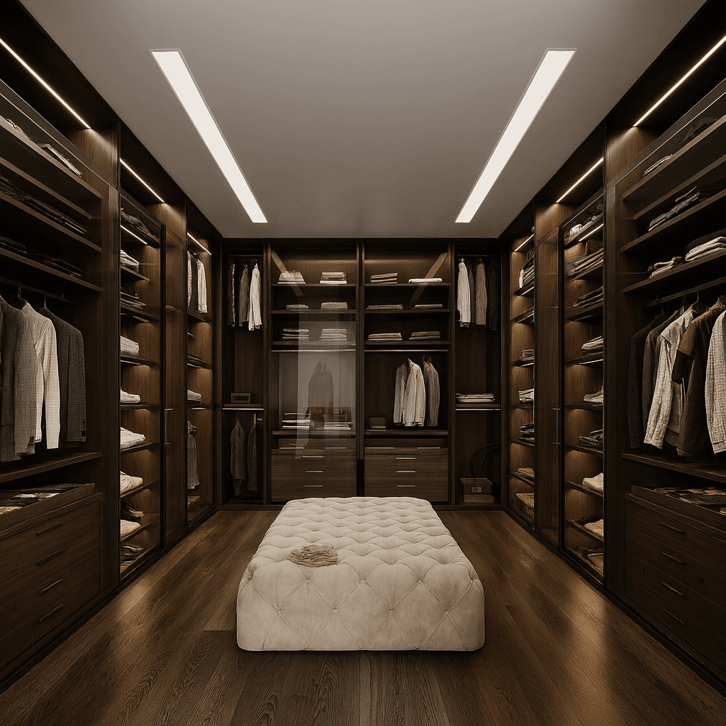Luxury black marble bathroom with warm lighting