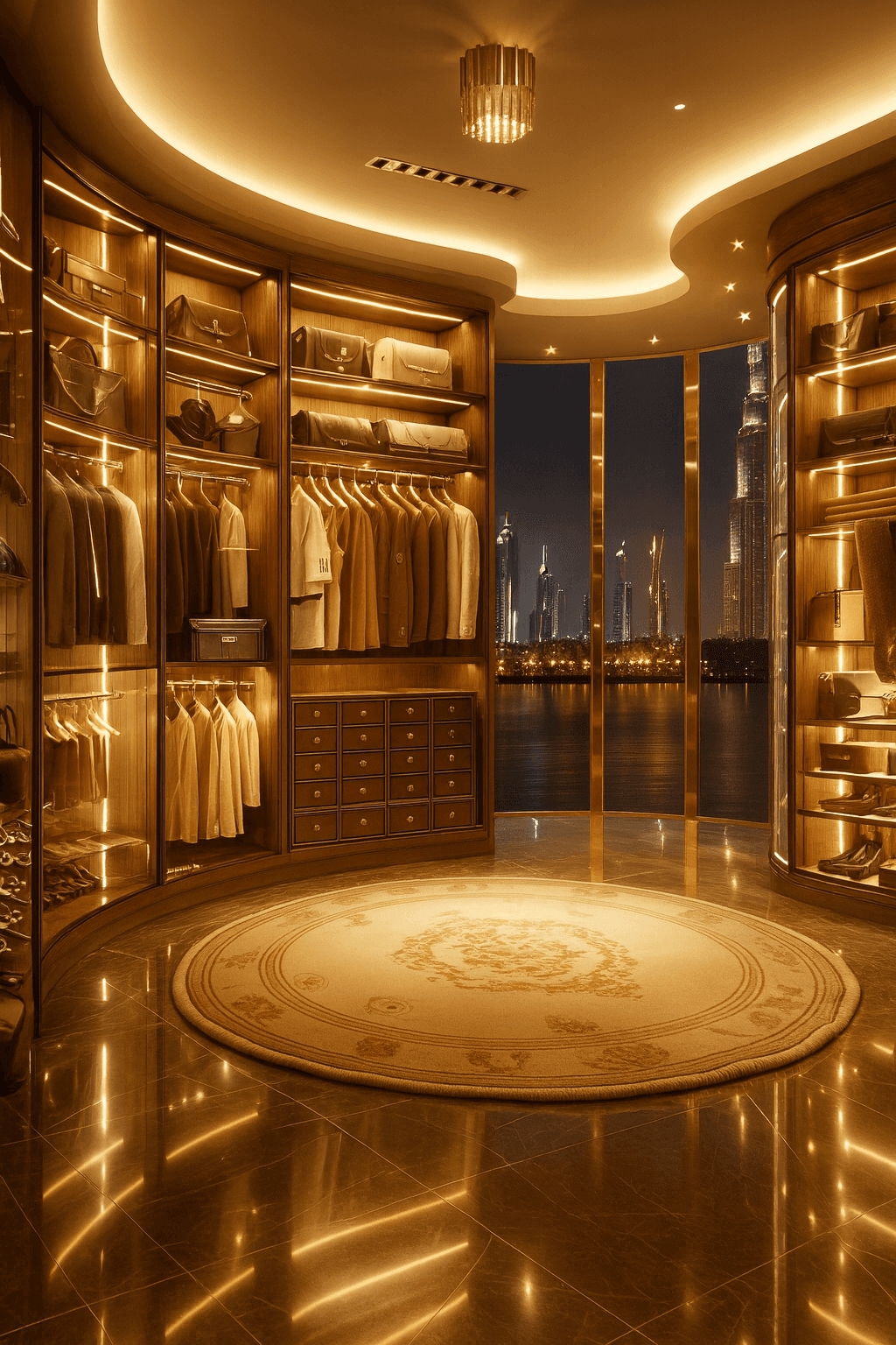 Minimal vanity setup with circular backlit mirror